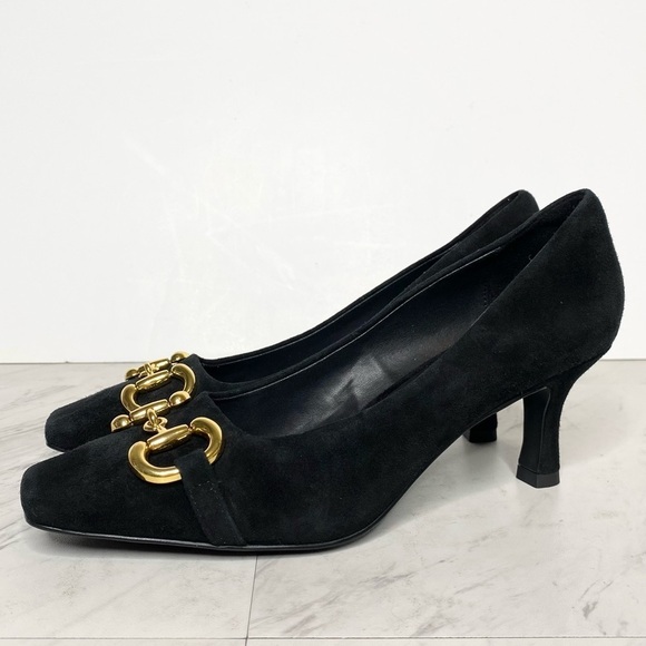 Jeffrey Campbell Linnae Black Suede Ornament Heel Pump 7 1/2 - Picture 1 of 14